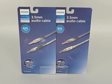 Lot of 2, Philips Auxiliary Cable 3.5mm Elite 6ft Black audio cable