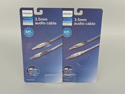 Lot of 2, Philips Auxiliary Cable 3.5mm Elite 6ft Black audio cable