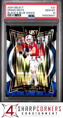 2024 PANINI SELECT BLACK & BLUE SHOCK PRIZM #27 DRAKE MAYE RC POP 4 PSA 10