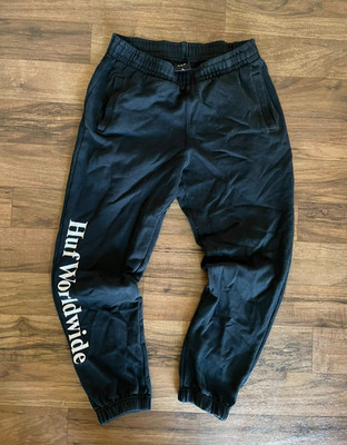 HUF Fleece White Graphic Worldwide Black Sweatpants Men's Size S