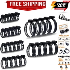 30pcs Black Hose Clamps 6-51mm1/4"-2" Adjustable Range 304 Stainless Steel Wo...