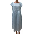LINTICO women's robe dress 100% LINEN blue midi calf length XL