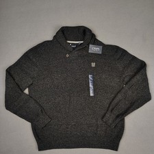 New Chaps Sweater Mens XL Charcoal Ribbed Mock Neck Crest Logo Ralph Lauren 70
