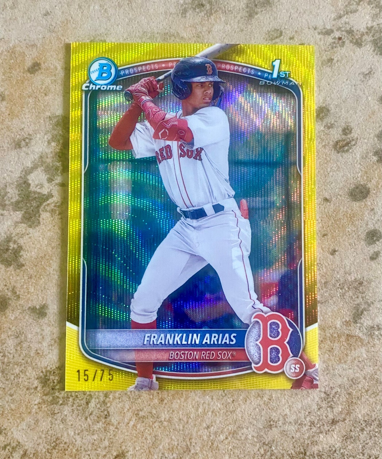 2025 Bowman - 1st Chrome  Franklin Arias #BCP-67 Yellow Wave 15/75 Red Sox Hot
