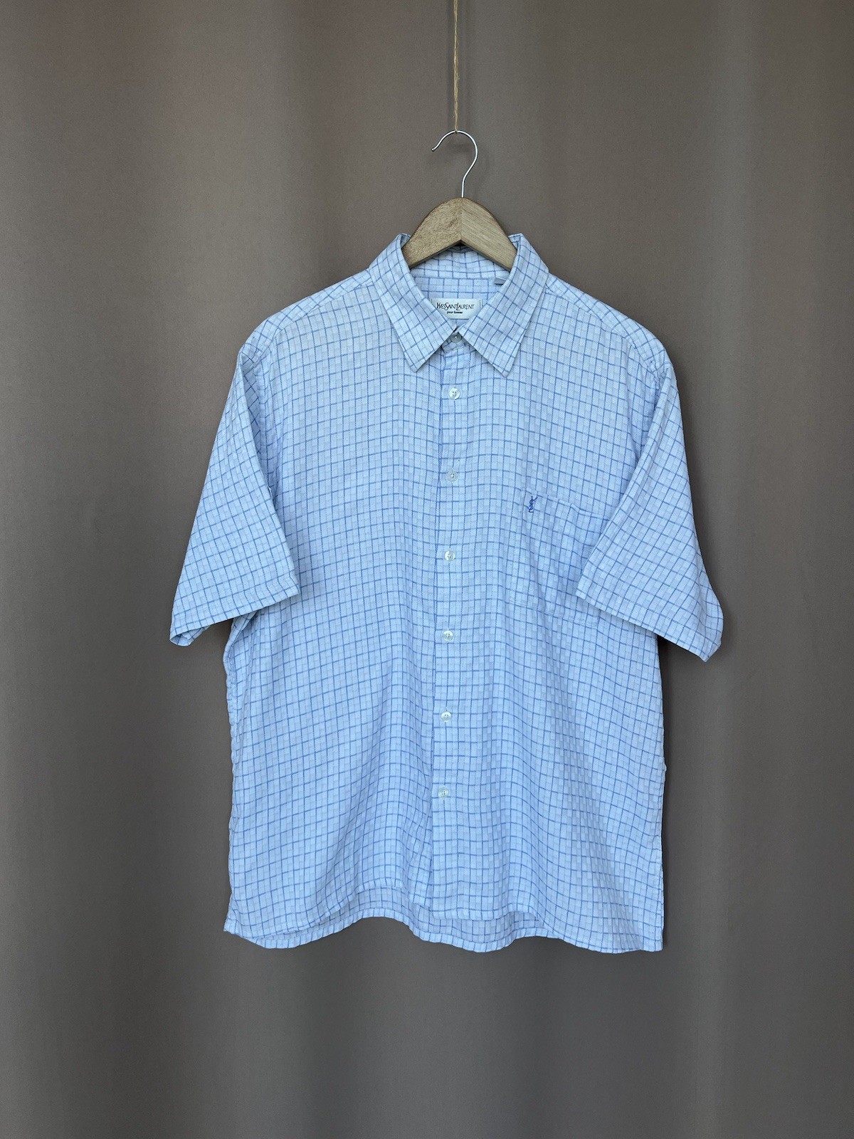 Camicia uomo Yves Saint Laurent bottoni a quadri taglia XL YSL vintage manica lunga