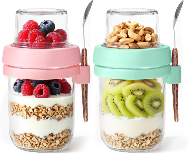 2Er Set MüSlibecher To Go, 480Ml+120Ml Overnight Oats GläSer, Jjoghurtbecher To-image