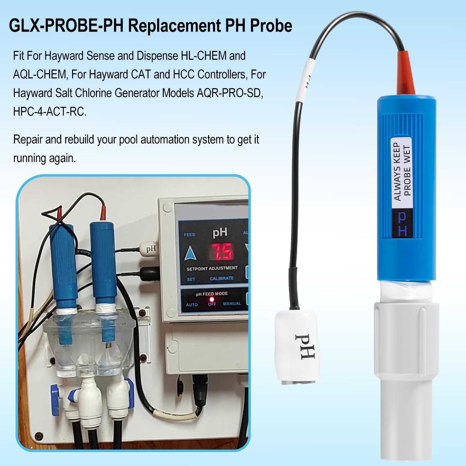 GLX-Probe-PH PH Probe Sensor for Hayward Sense and Dispense HL-CHEM AQL-CHEM