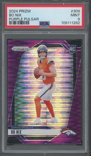 2024 Panini Prizm Purple Pulsar #309 Bo Nix RC Rookie Mint PSA 9