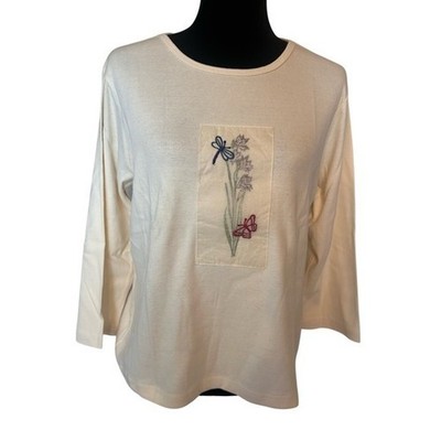 Vintage NWT Coldwater Creek Cream Embroidered Cotton Shirt Size Medium