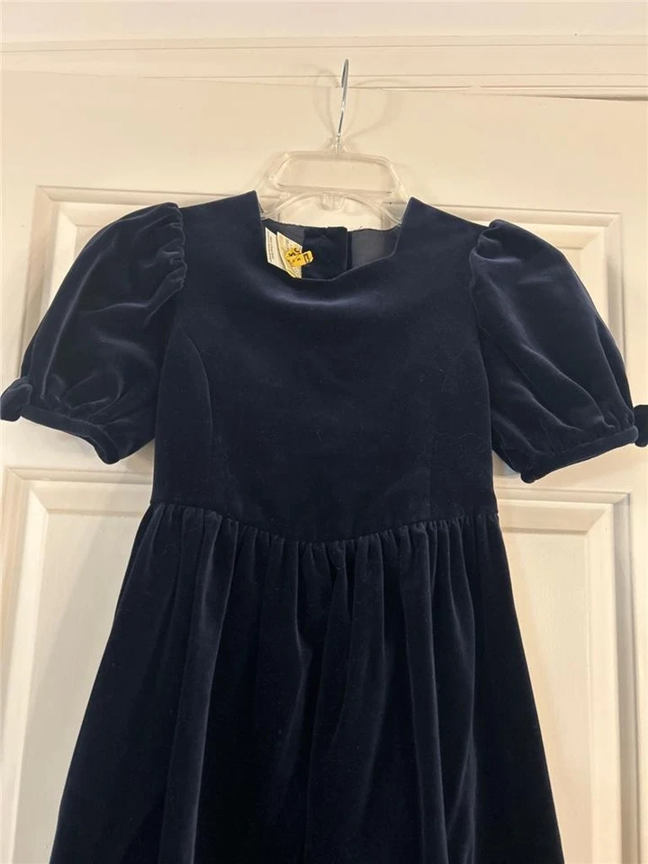 Vestido de fiesta vintage de terciopelo azul madre e hijo LAURA ASHLEY con faja 8 años Foto 2 de 4