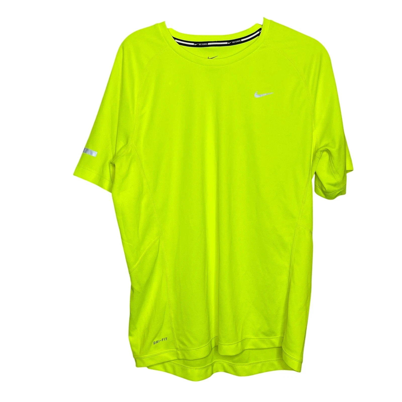 Nike Running Dri FIT Shirt Womens Medium Neon Volt Yellow Short Sleeve Tee Run