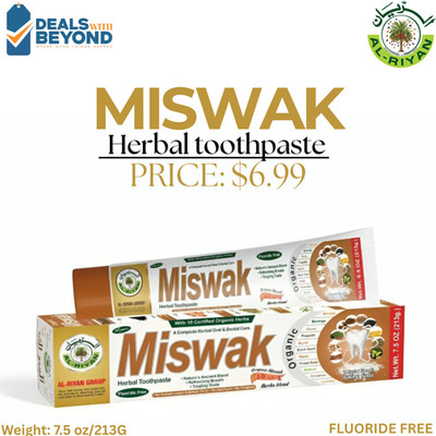 Organic Miswak Herbal Toothpaste - 10 in 1 Natural Fluoride-Free, 7.5 oz