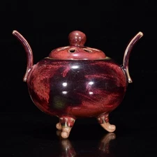 7.4" china antique song dynasty jun kiln porcelain chestnut red incense burner