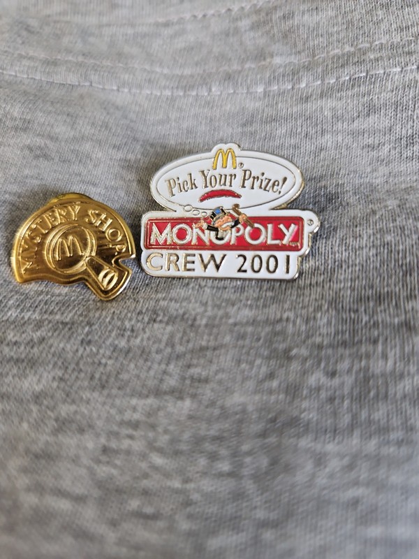 2 Unique Vintage Collector McDonald's Pins Monopoly Crew And Mystery Shop