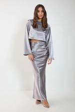 Nastygal Silver Maxi Skirt Womens Going Out Skirts