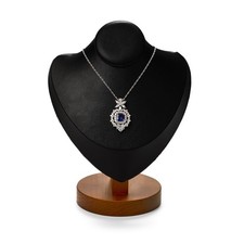 Solid Wood Jewelry Bust Necklace Display Black PU Leather Jewelry Necklace Di...