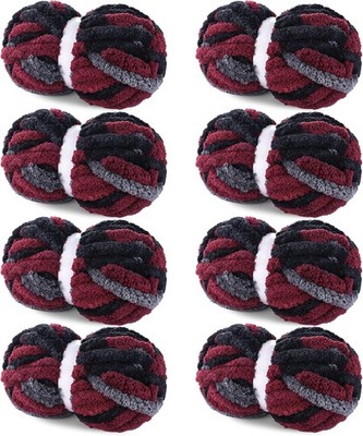 Hombys 8 Pack Giant Chunky Yarn for 8 Pack, Wine Red,Black,Grey 