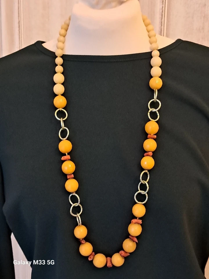 Collana VINTAGE In Pietre Dure Giada E CORALLO DI SCIACCA - Immagine 3 di 4