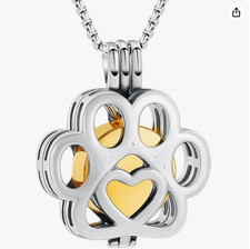 Paw Print Cremation Necklace Jewelry Pendant Urn for Ashes Pet Dog Cat Memorial
