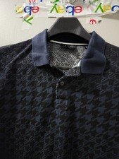 Ted Baker Shirt Mens L Blue Gaelic Polo Short Sleeve Gradient Houndstooth Cotton