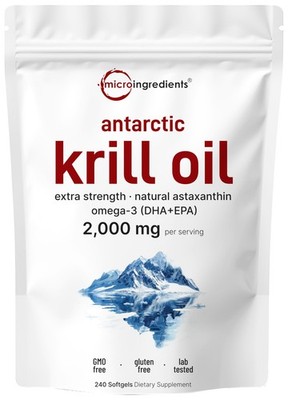 Micro Ingredients Antarctic Krill Oil Supplement 2,000mg Per Serving, 240 Sof...