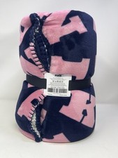 VICTORIA'S SECRET PINK SHERPA SOFT BLANKET NAVY LETTER PRINT 50X60 - NEW