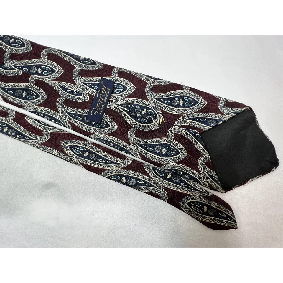 Oscar de la Renta Couture Collection Пейсли 100% Импортный Шелковый Галстук 59"L - Изображение 3 из 4