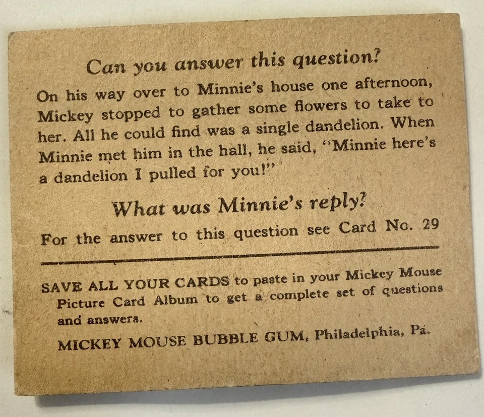 Tarjeta de goma de Mickey Mouse #28 1935 R89 goma inc Walt Disney/soplo sonidos tan agradables Foto 2 de 2