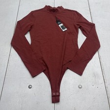 Fashion Nova Bodysuit Womens Large Brown Mock Neck Long Sleeve Snap Crotch Top