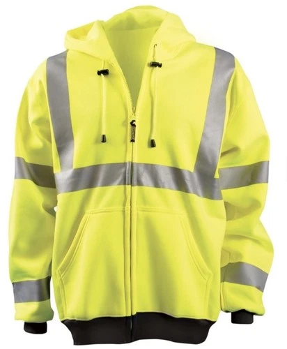 Occunomix Hi-Vis Yellow 9oz Class 3 Full Zip Hoodie Sweatshirt Work Wear - product listing photo