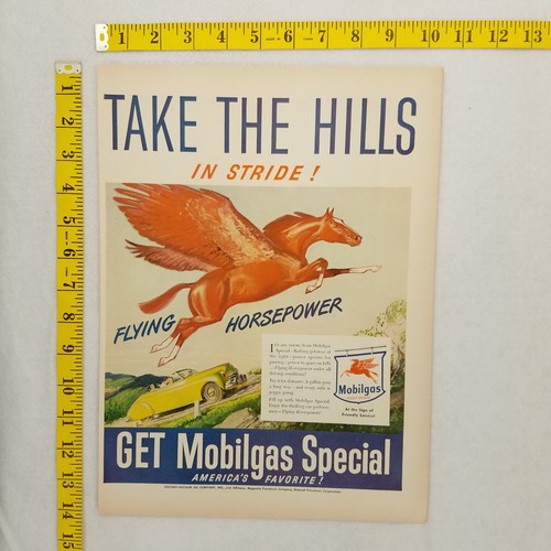 1947 Mobilgas Special Vintage Print Ad Flying Horsepower Pegasus Take The Hills - Picture 2 of 2