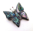 Vtg Lot of 2: Alpaca Silver Abalone Shell Butterfly Brooch Pin & Small Pendant — photo 3