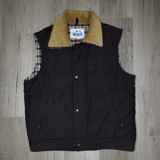 Woolrich Vest Vintage 90s Tan Brown Flannel Lined Corduroy Collar Size L Puffer