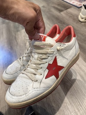 Golden Goose Ball Star Men's White/Red Low Top Lace-Up Athletic Sneakers