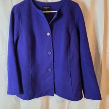 Talbots Women's Royal Blue Wool Blend Button-up Jacket With Pockets Size 14P
