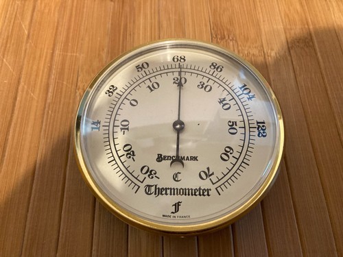 Vintage Benchmark Brass Look Dial Thermometer Nautical Weather Station Movement