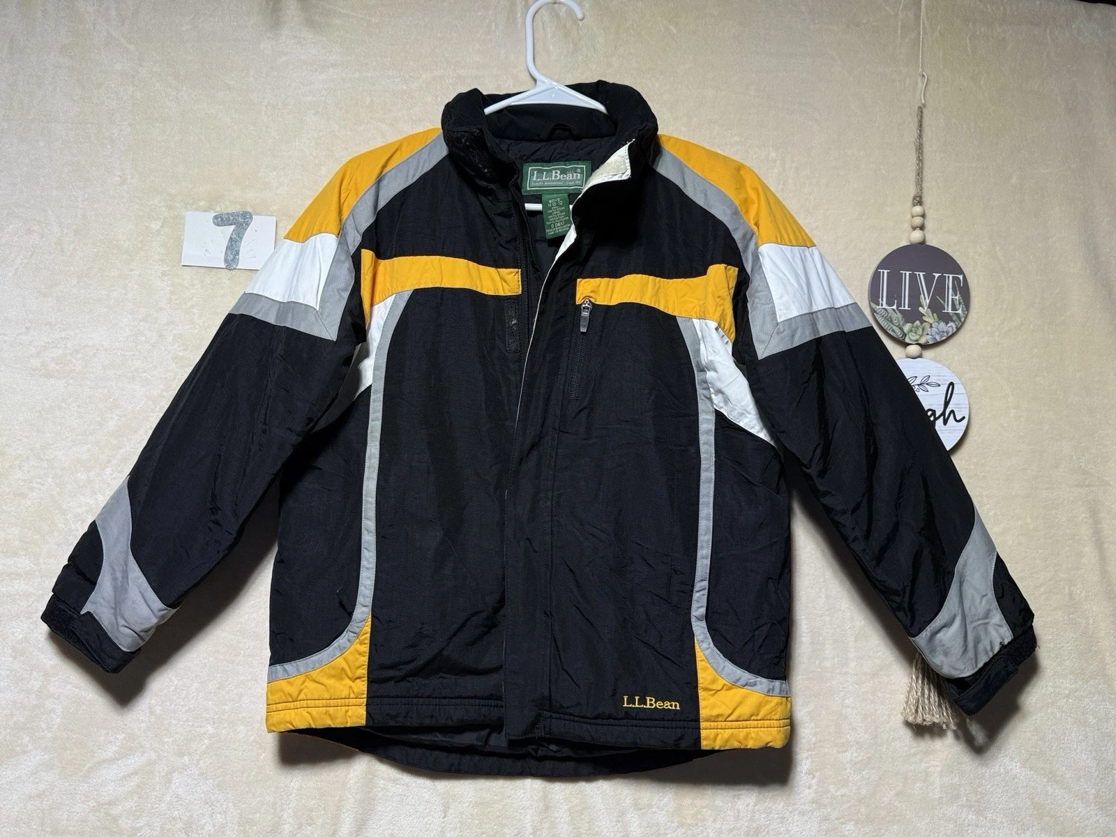 LL BEAN Youth Boys M (10-12) Yellow Black Insulated Jacket Winter Coat
