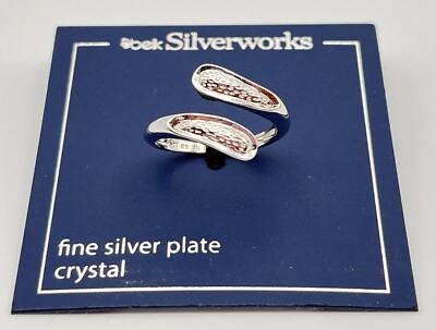 Belk Silverworks Fine Silver Plate Crystal Ring - One Size Fits Most Adjustable