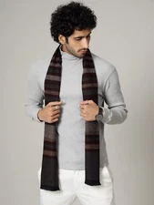 Winter Unisex 100% Cashmere Plaid India Made Brown Striped Scarves Wool Scarf