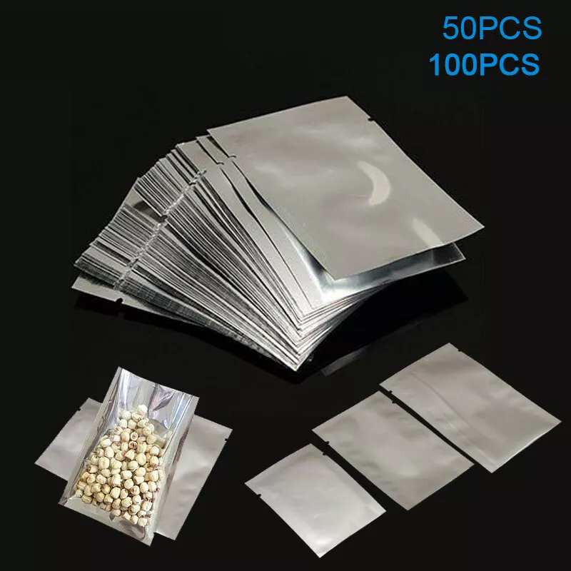 100PCS Mylar Foil Bags Vacuum Sealer Heat Seal Food Grade Aluminium Sachet  Pouch