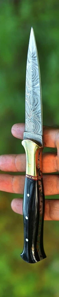 Hecho a mano Damasco acero caza daga hoja fija bota cuchillo funda Full Tang Foto 2 de 4