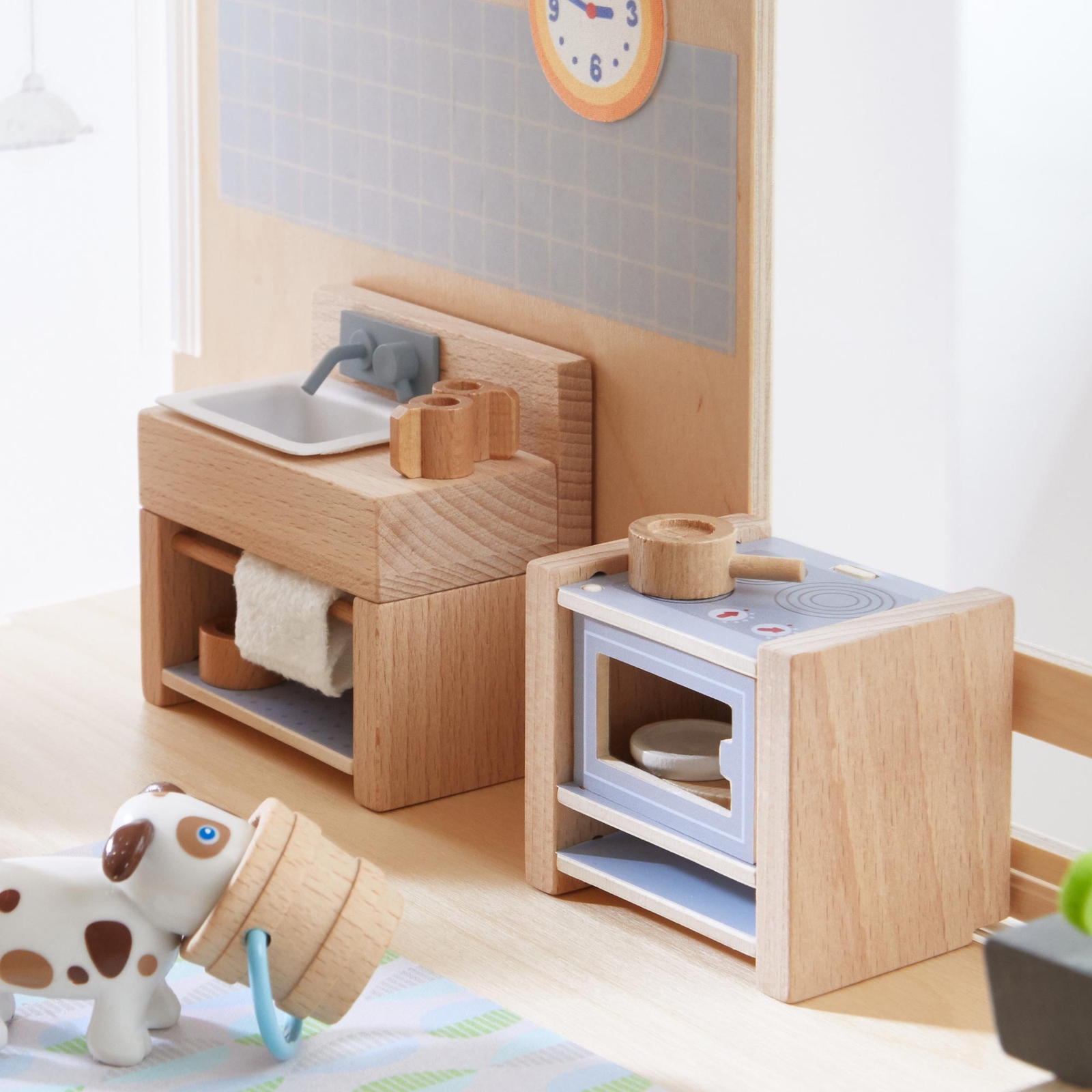 HABA Little Friends Kitchen Room Set - Wooden Dollhouse Furniture