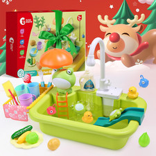 Play Sink with Running Water, Kitchen Sink Toys with Upgraded Electric Faucet...