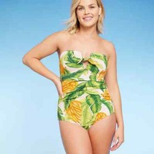 Women's Banana Print Pique Bandeau Full Coverage One Piece Swimsuit Kona Sol Med
