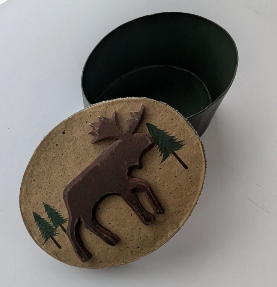 Vintage Shaker Moose Box Oval Painted Lid Finger Lap 5 x 7 Inch Storage - Image 3 of 4