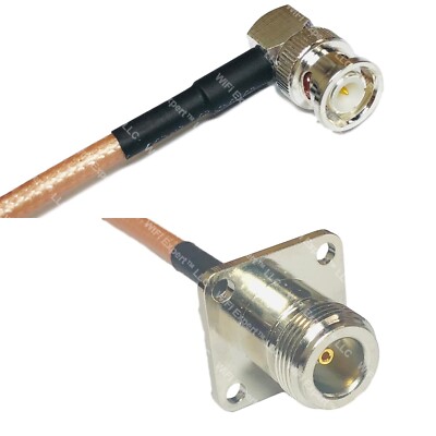 RG400 BNC MALE ANGLE to N FLANGE FEMALE Coaxial RF Cable USA-Ship Lot