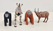 K&M INT 4 JUNGLE ANIMALS PVC ANIMALS GORILLA BRONCO ZEBRA ORANGUTAN
