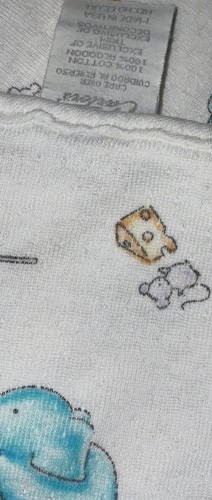 Vintage Carter's Cotton Baby Blanket White Elephant Mouse Monkey Banana Cheese - Picture 2 of 7