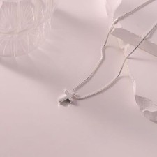 Tiny Cross 925 Sterling Siver Cross Necklace Christian Baptism Dainty Silver