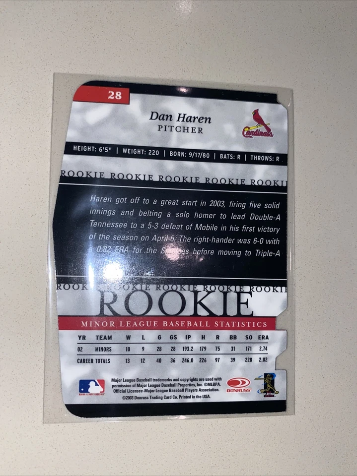 Dan Haren RC 2003 Donruss Elite Edición Extra Azul Troquelado #28 Cardinals/50 A1 Foto 3 de 3
